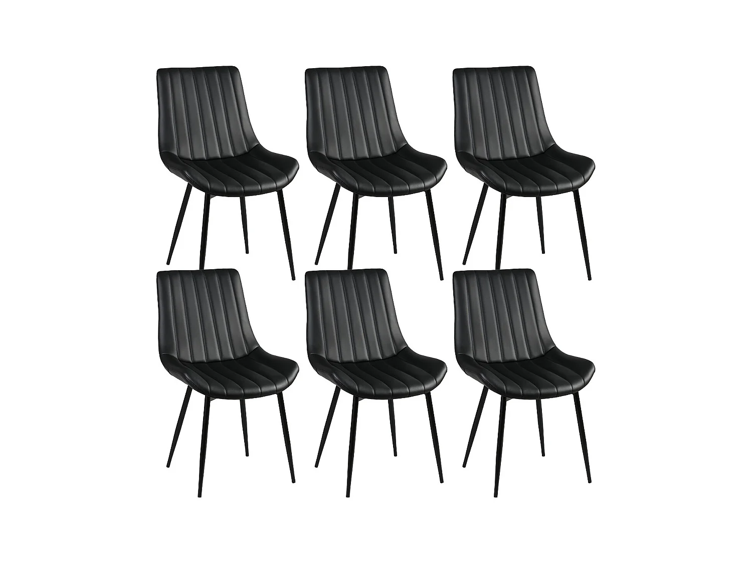 CAROLANN - Lot de 6 Chaises Noires Métal et PVC