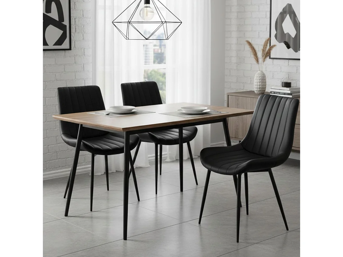 CAROLANN - Lot de 6 Chaises Noires Métal et PVC