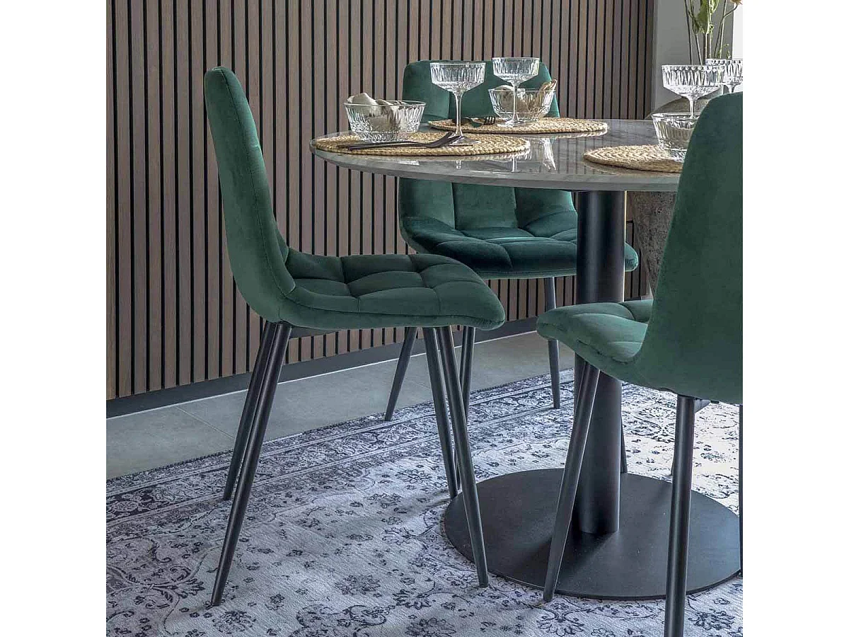 STRIB - Lot de 2 Chaises Velours Vert Foncé et Piétement Acier