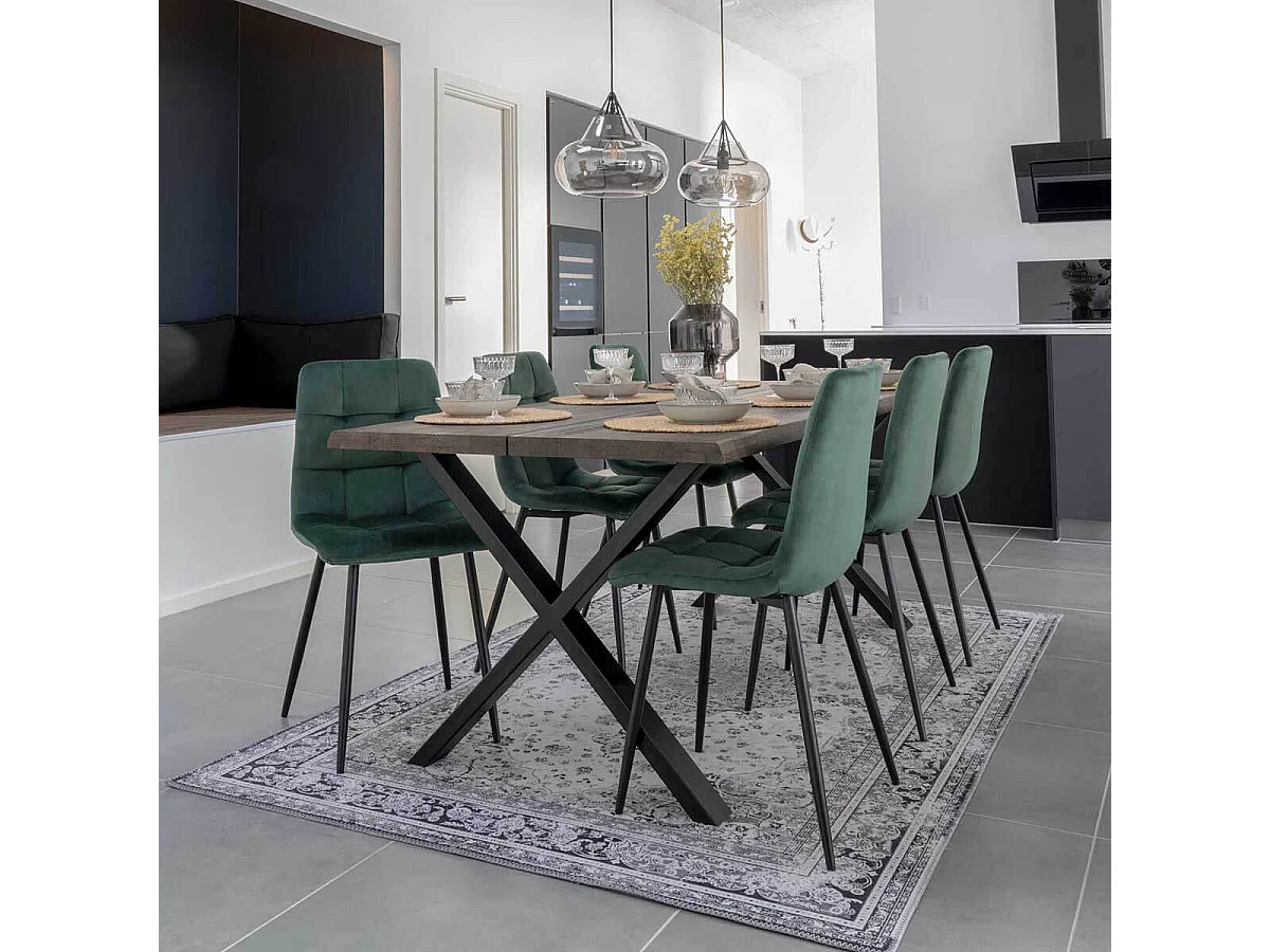 STRIB - Lot de 2 Chaises Velours Vert Foncé et Piétement Acier