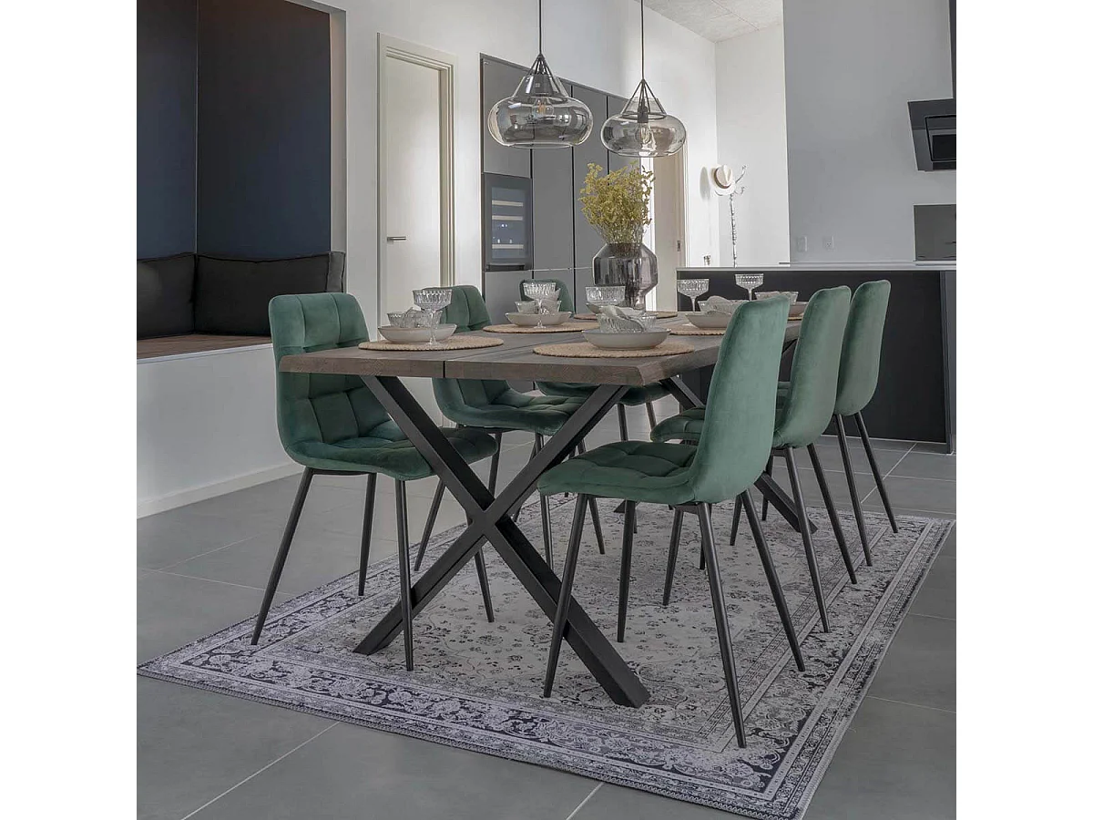 STRIB - Lot de 2 Chaises Velours Vert Foncé et Piétement Acier