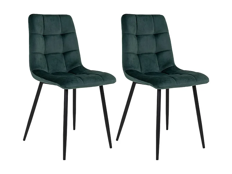 STRIB - Lot de 2 Chaises Velours Vert Foncé et Piétement Acier