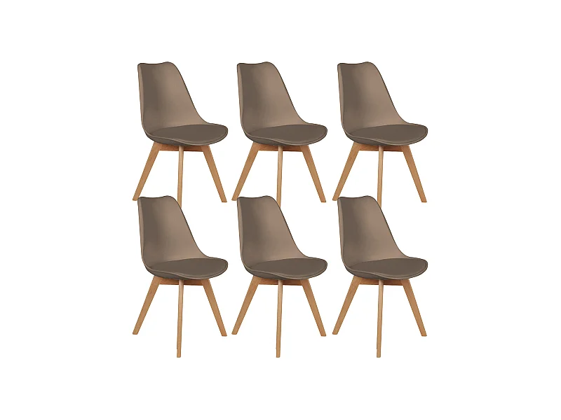 MEDALINE - Lot de 6 Chaises Scandinaves Taupe