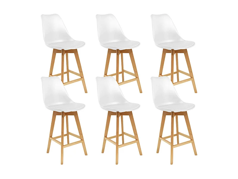 PARSA - Lot de 6 Chaises Hautes Blanches et Pieds Bois