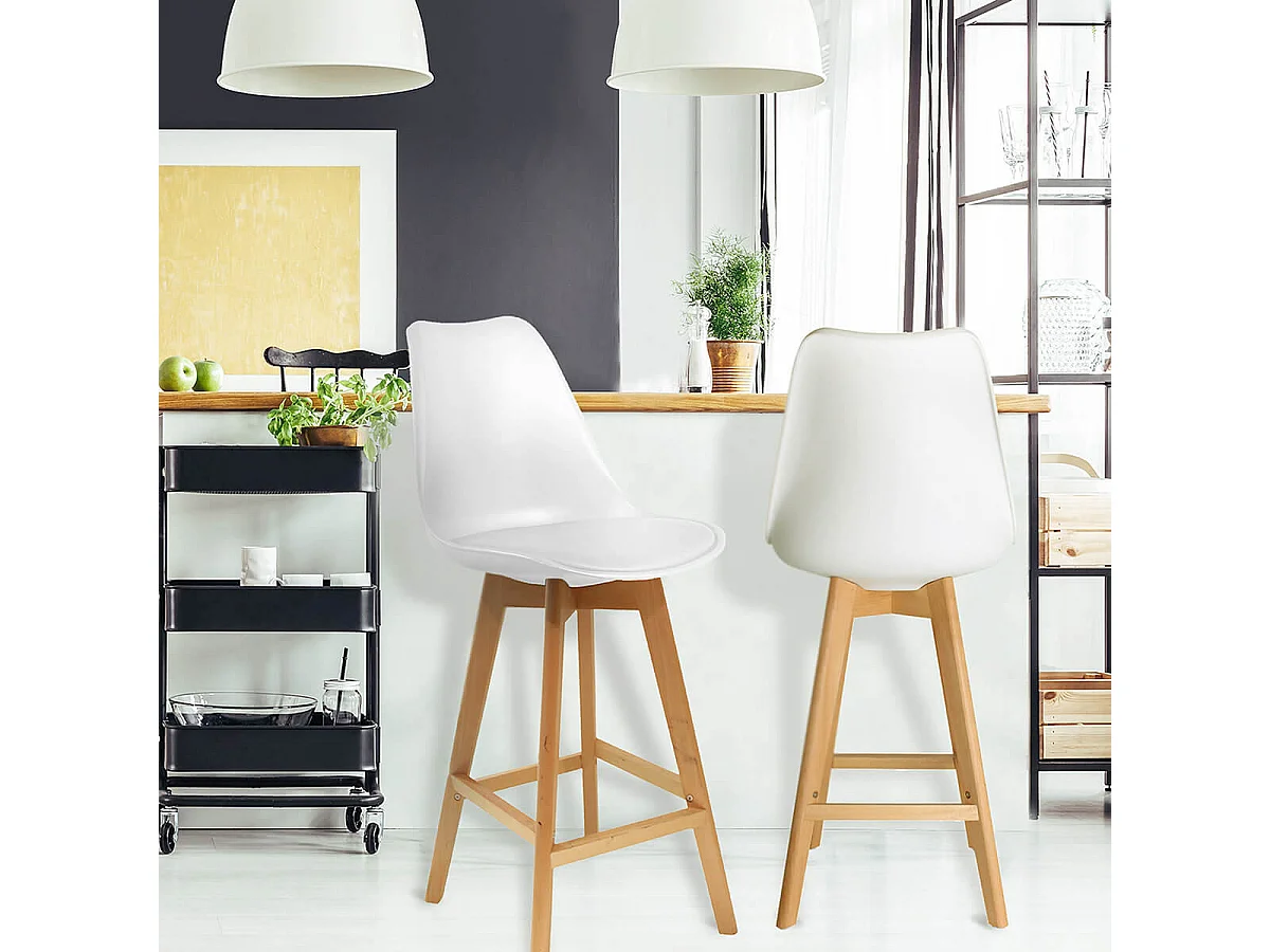 PARSA - Lot de 6 Chaises Hautes Blanches et Pieds Bois