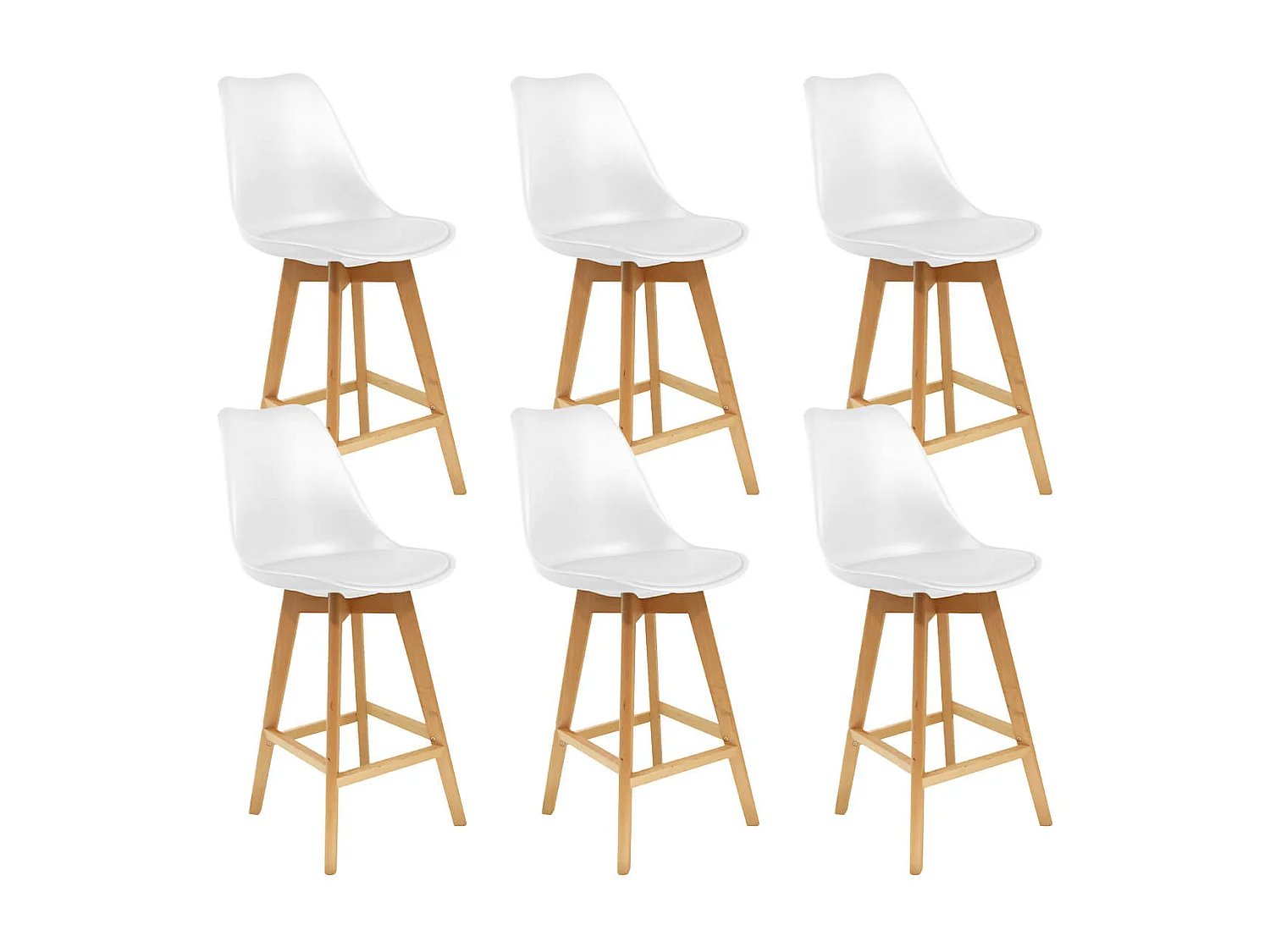 PARSA - Lot de 6 Chaises Hautes Blanches et Pieds Bois