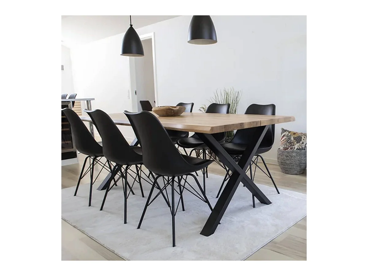 HAGA - Lot de 2 Chaises Noires avec Piétement Métallique