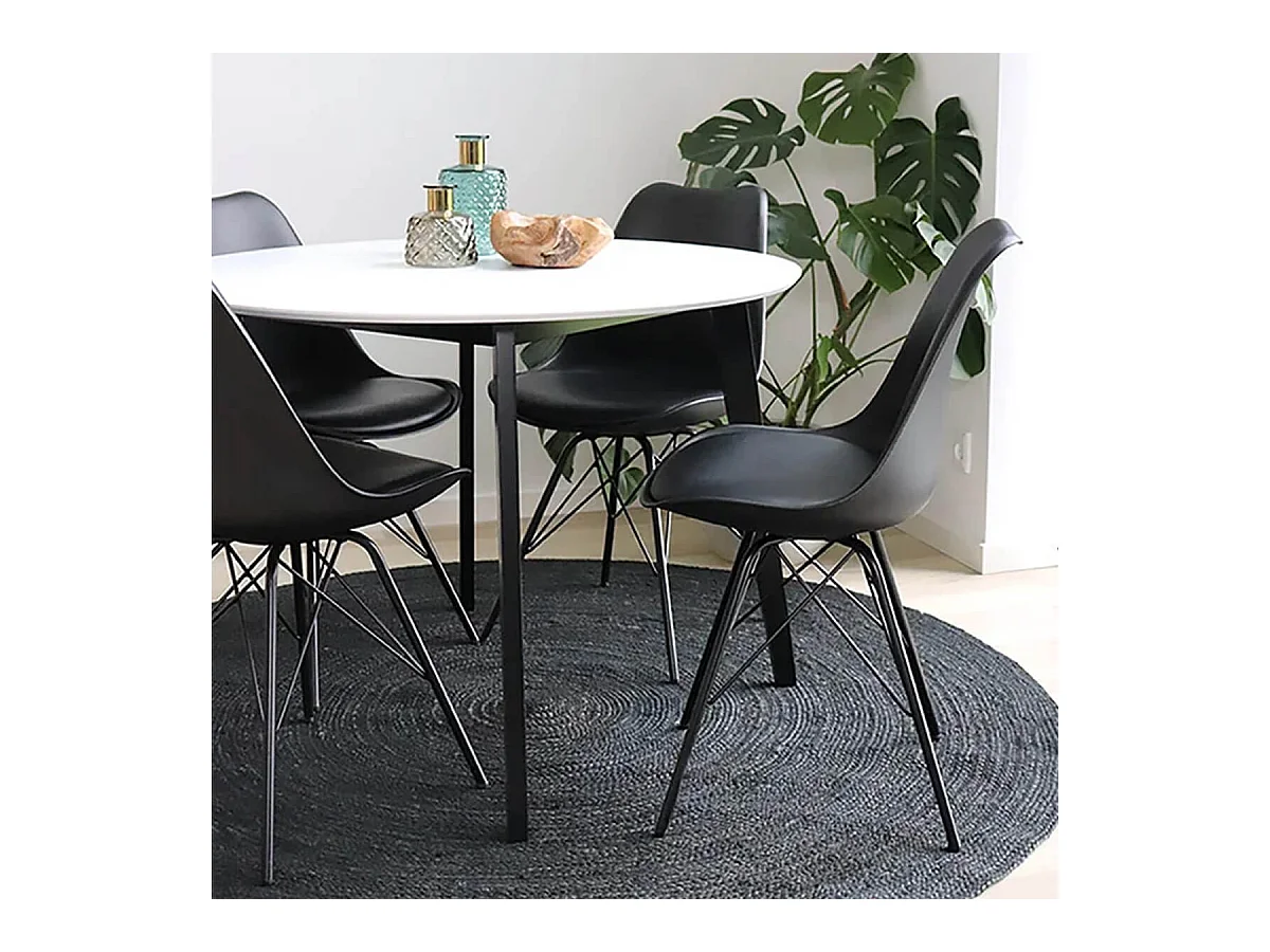 HAGA - Lot de 2 Chaises Noires avec Piétement Métallique