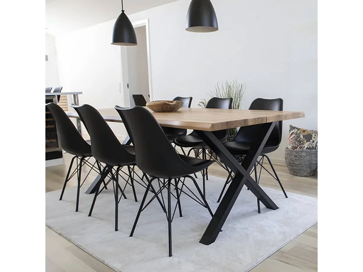 HAGA - Lot de 2 Chaises Noires avec Piétement Métallique