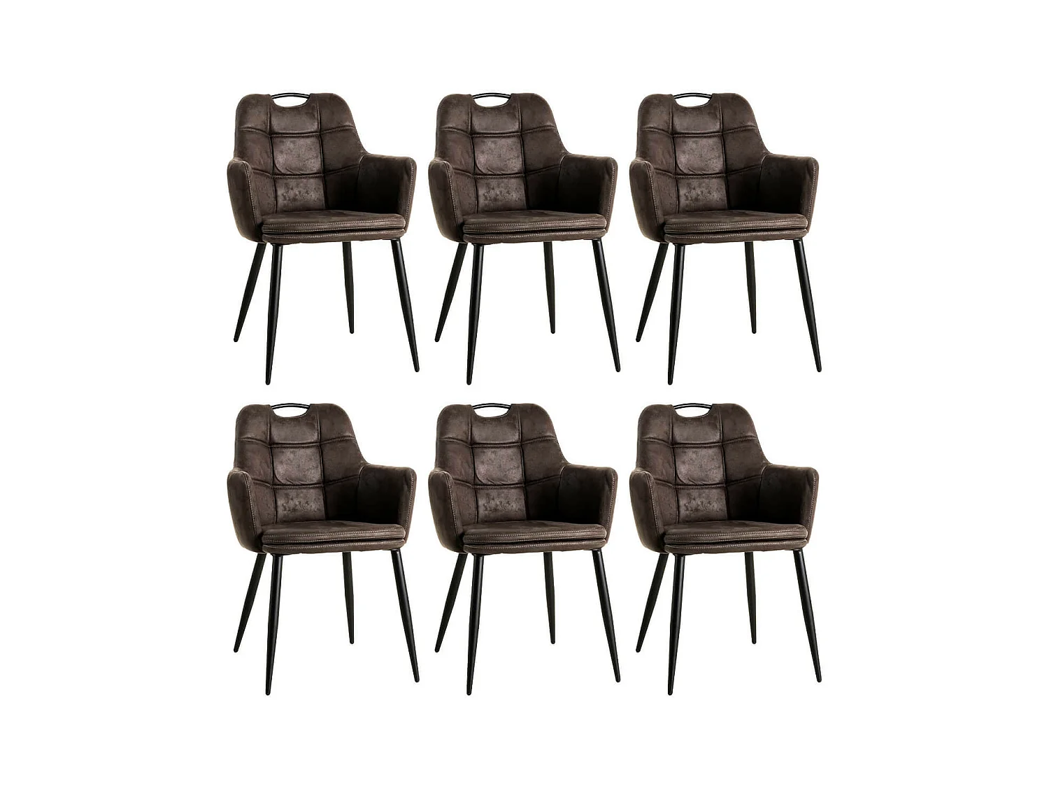 CYMA - Lot de 6 Chaises Tissu Anthracite avec Accoudoirs