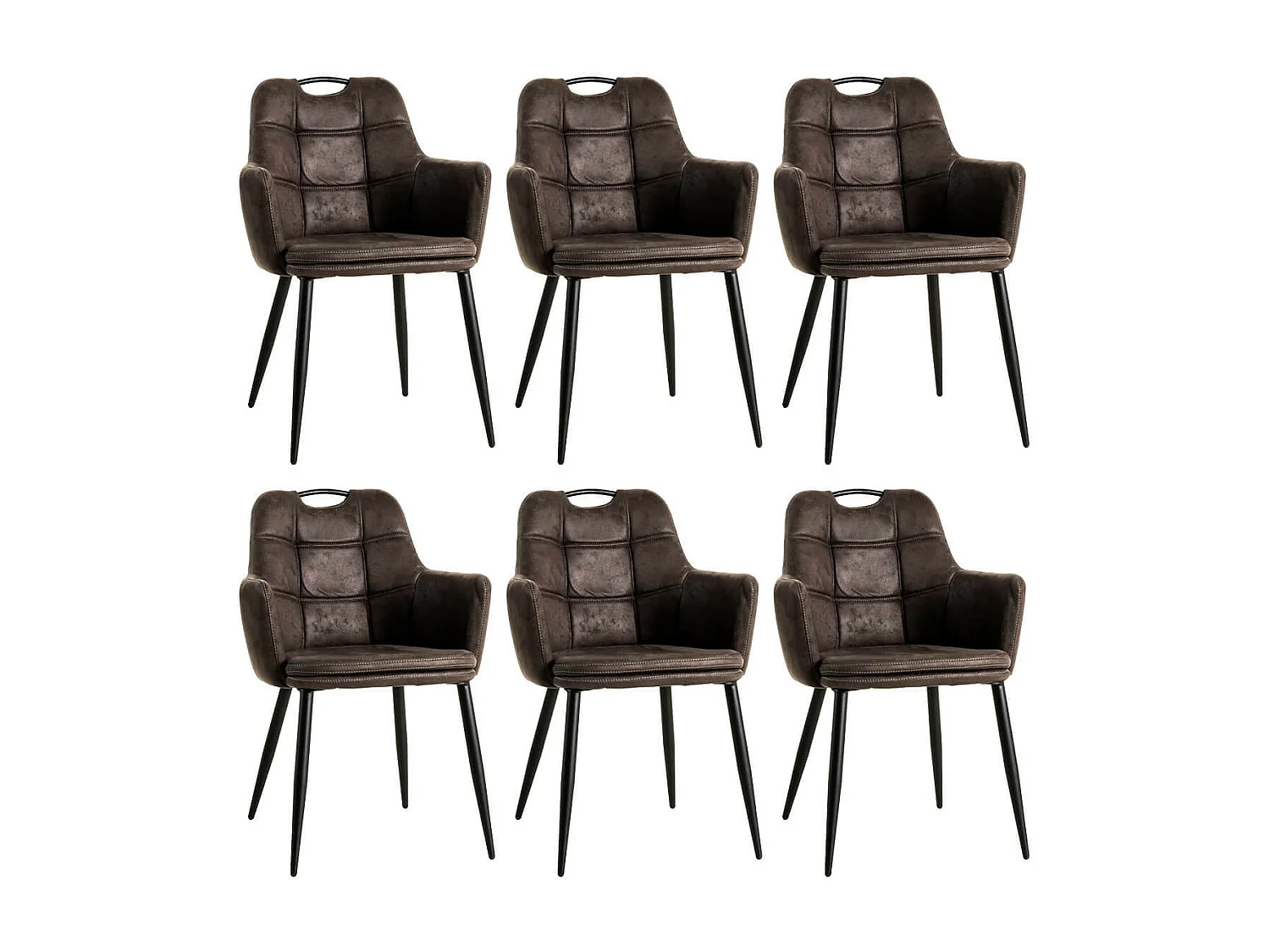 CYMA - Lot de 6 Chaises Tissu Anthracite avec Accoudoirs