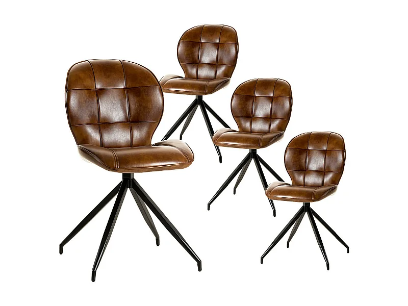 FOLY - Lot de 4 Chaises Simili Vieilli Marron