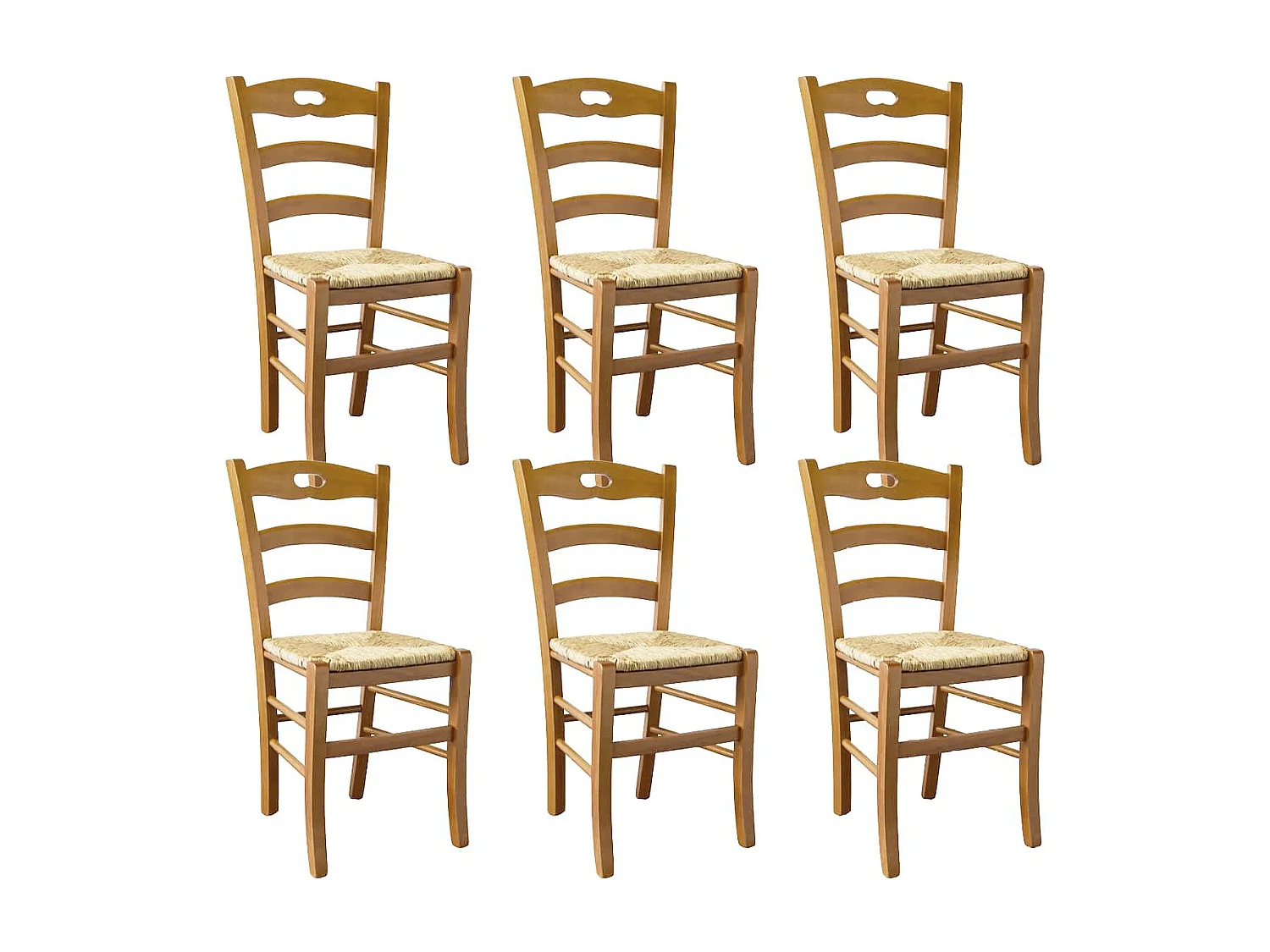 SUZY - Lot de 6 Chaises Teinté Chêne et Assises en Paille