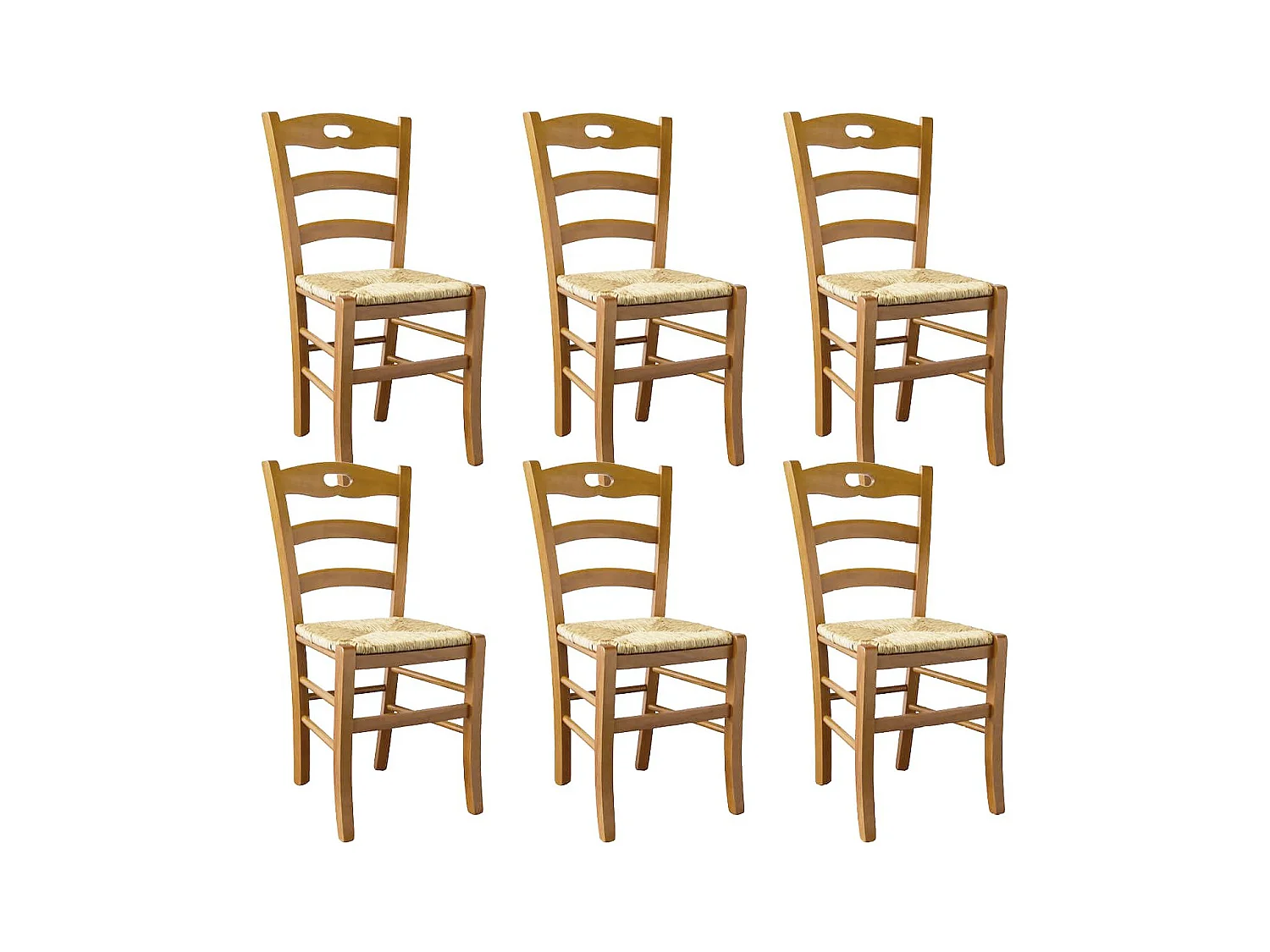 SUZY - Lot de 6 Chaises Teinté Chêne et Assises en Paille