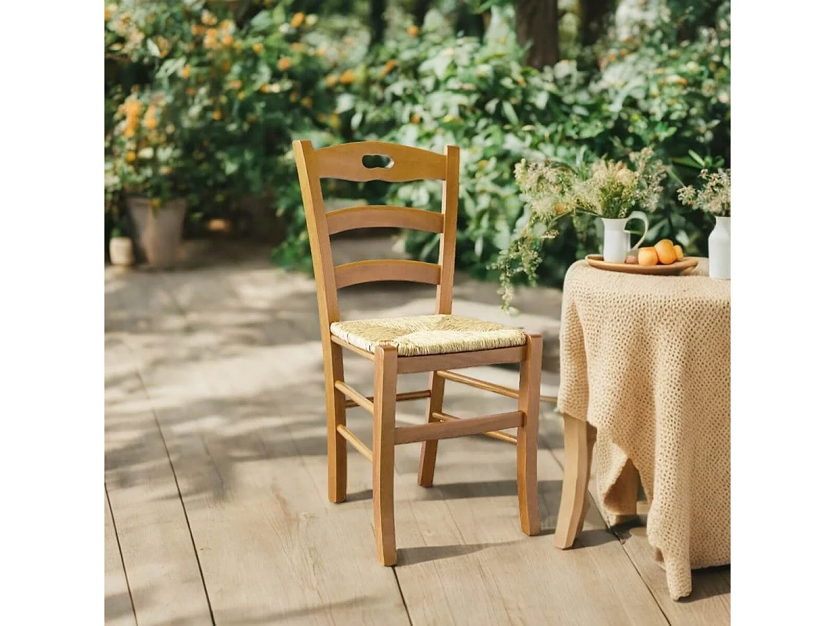 SUZY - Lot de 6 Chaises Teinté Chêne et Assises en Paille