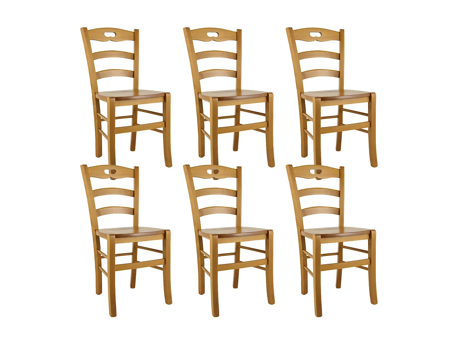 SUZY - Lot de 6 Chaises Teinté Chêne et Assises en Bois