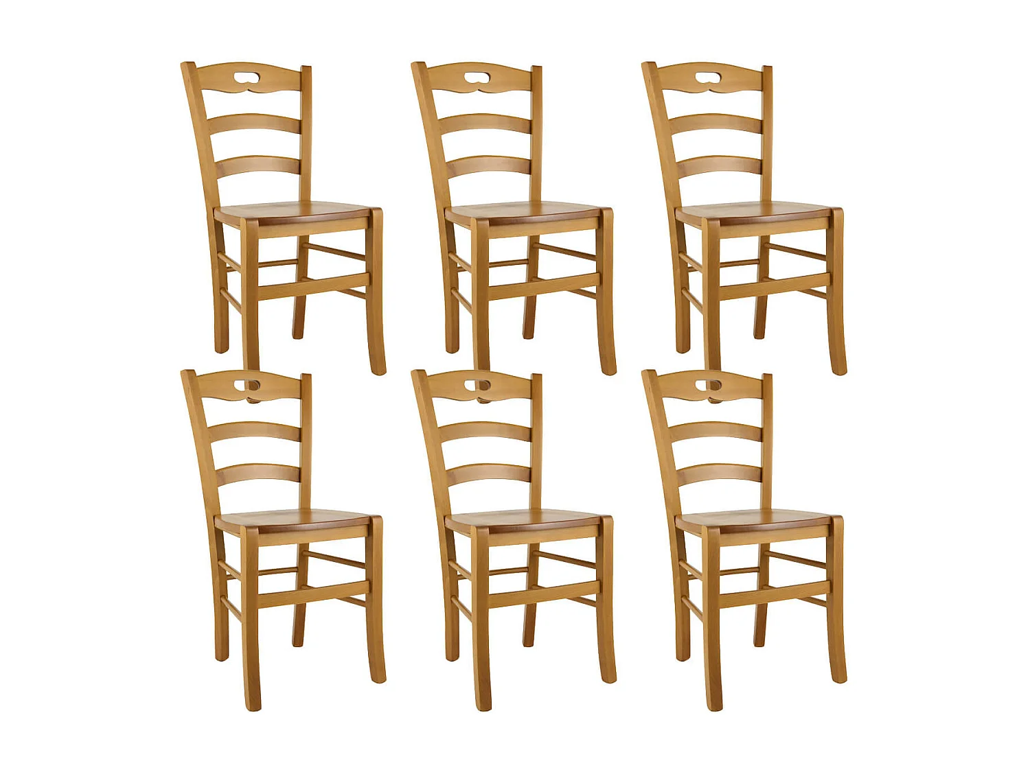 SUZY - Lot de 6 Chaises Teinté Chêne et Assises en Bois