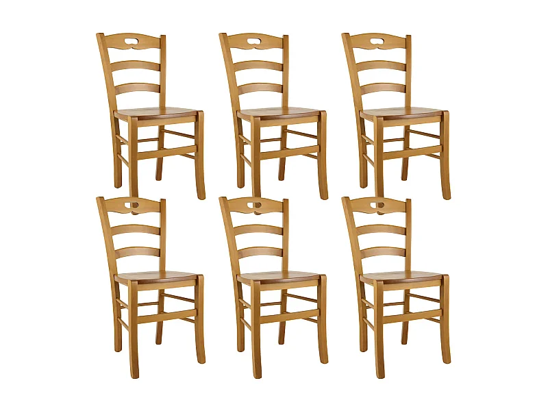 SUZY - Lot de 6 Chaises Teinté Chêne et Assises en Bois