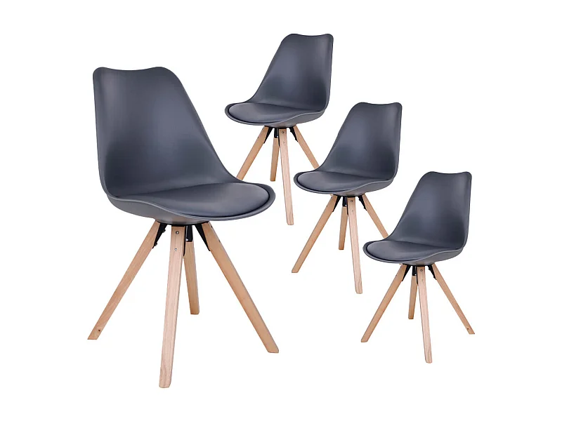 NIBBEN - Lot de 4 Chaises Grises et Piétement Hévéa