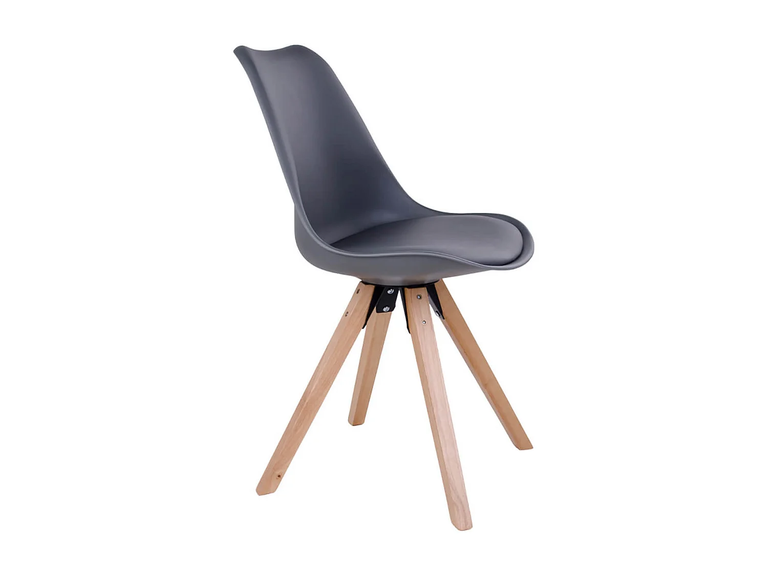 NIBBEN - Lot de 4 Chaises Grises et Piétement Hévéa