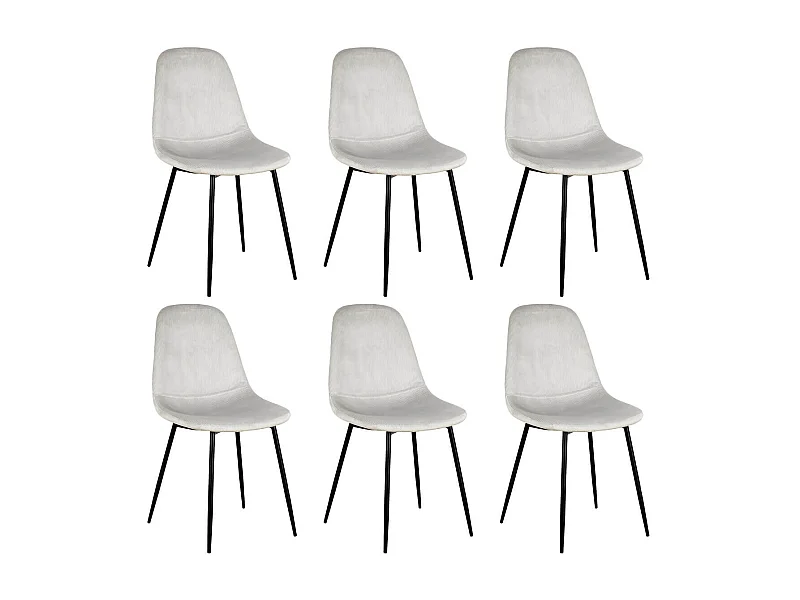 ALESSIA - Lot de 6 Chaises Velours Côtelé Gris Clair