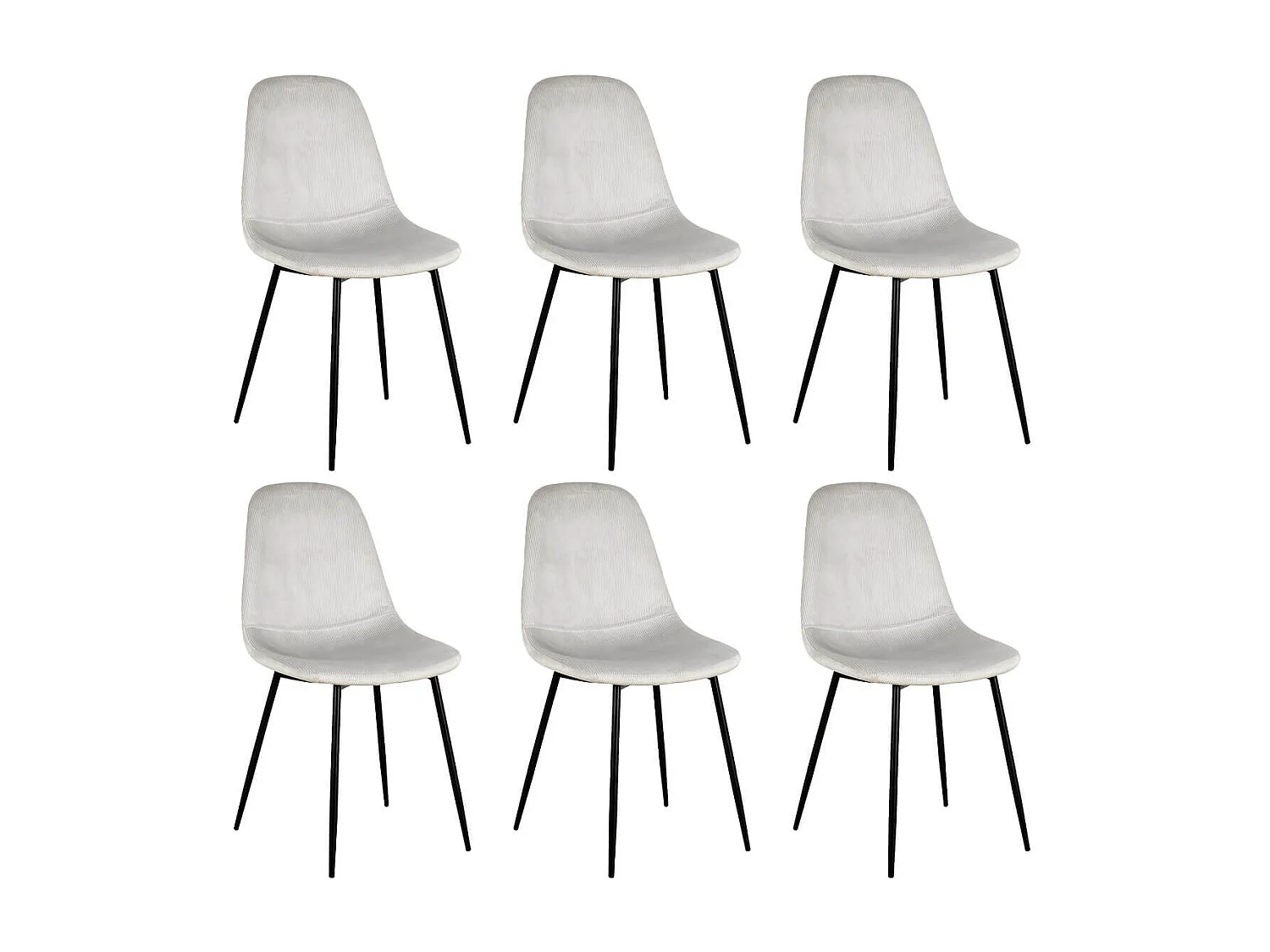 ALESSIA - Lot de 6 Chaises Velours Côtelé Gris Clair