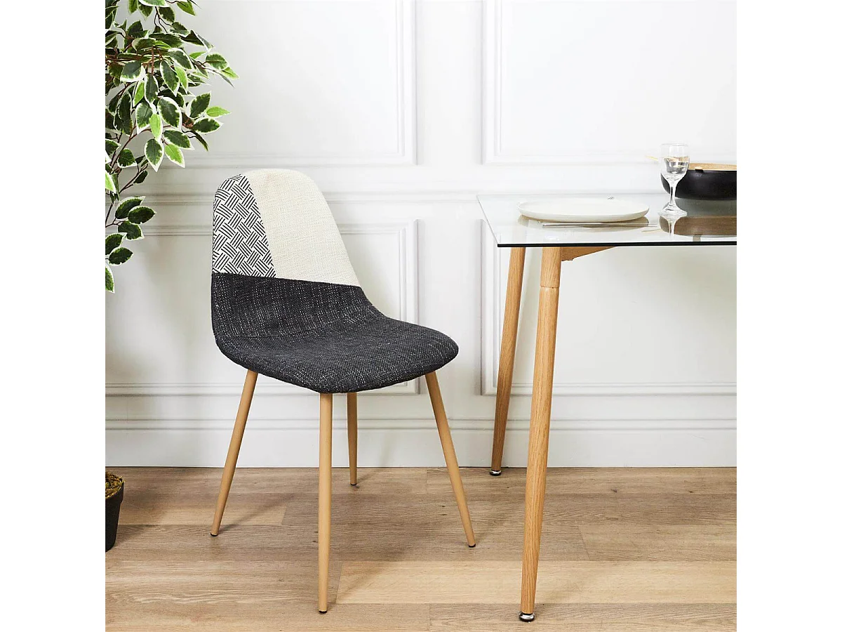 FILLA - Lot de 4 Chaises Noires Blanches et Motif Strié