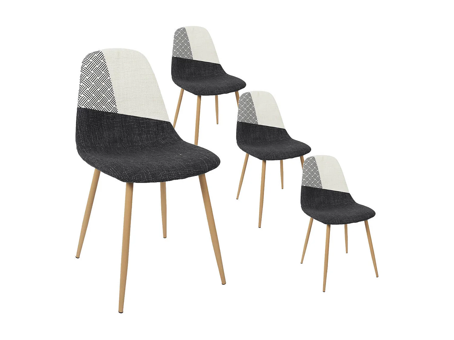 FILLA - Lot de 4 Chaises Noires Blanches et Motif Strié