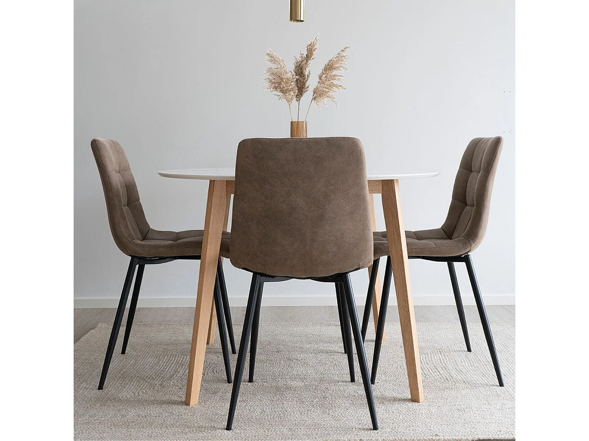 STRIB - Lot de 2 Chaises Tissu Marron et Piétement Acier