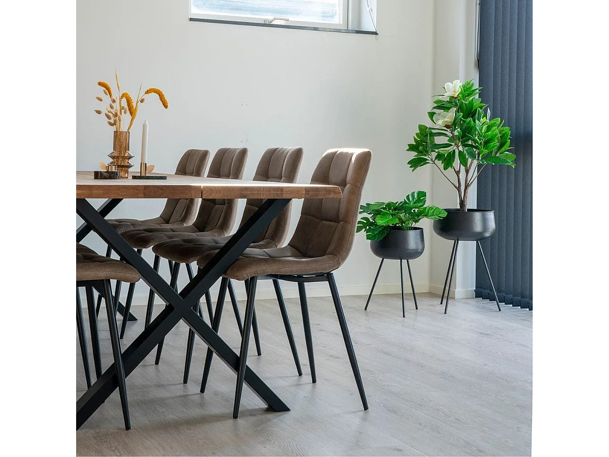 STRIB - Lot de 2 Chaises Tissu Marron et Piétement Acier