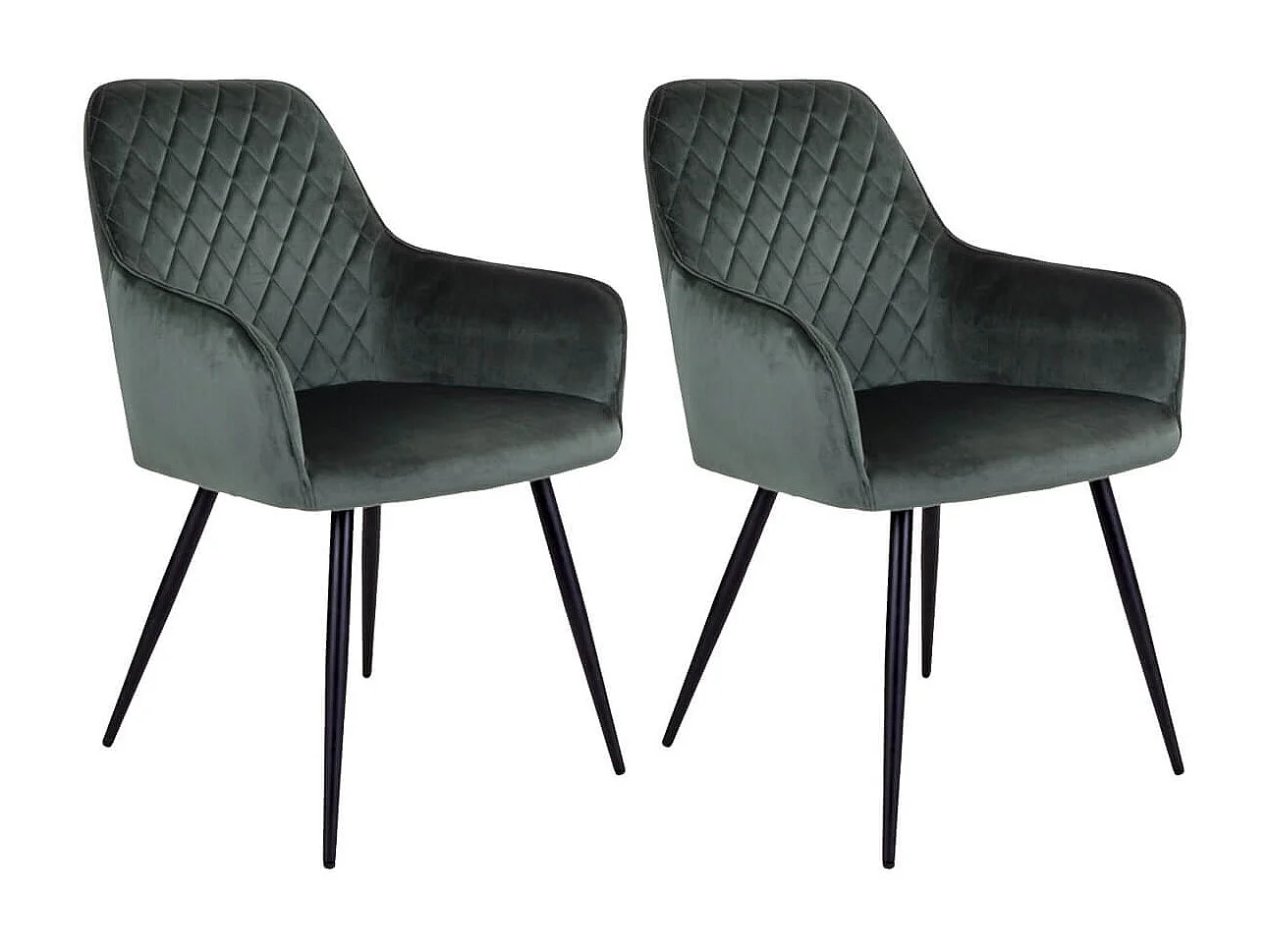 VIBY - Lot de 2 Fauteuils Velours Vert et Piétement Acier Noir