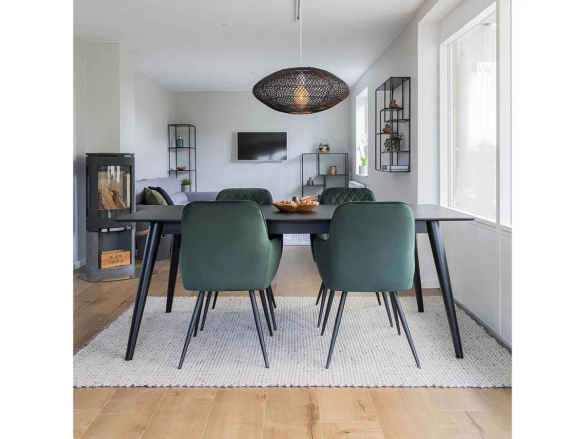 VIBY - Lot de 2 Fauteuils Velours Vert et Piétement Acier Noir