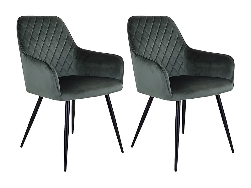 VIBY - Lot de 2 Fauteuils Velours Vert et Piétement Acier Noir