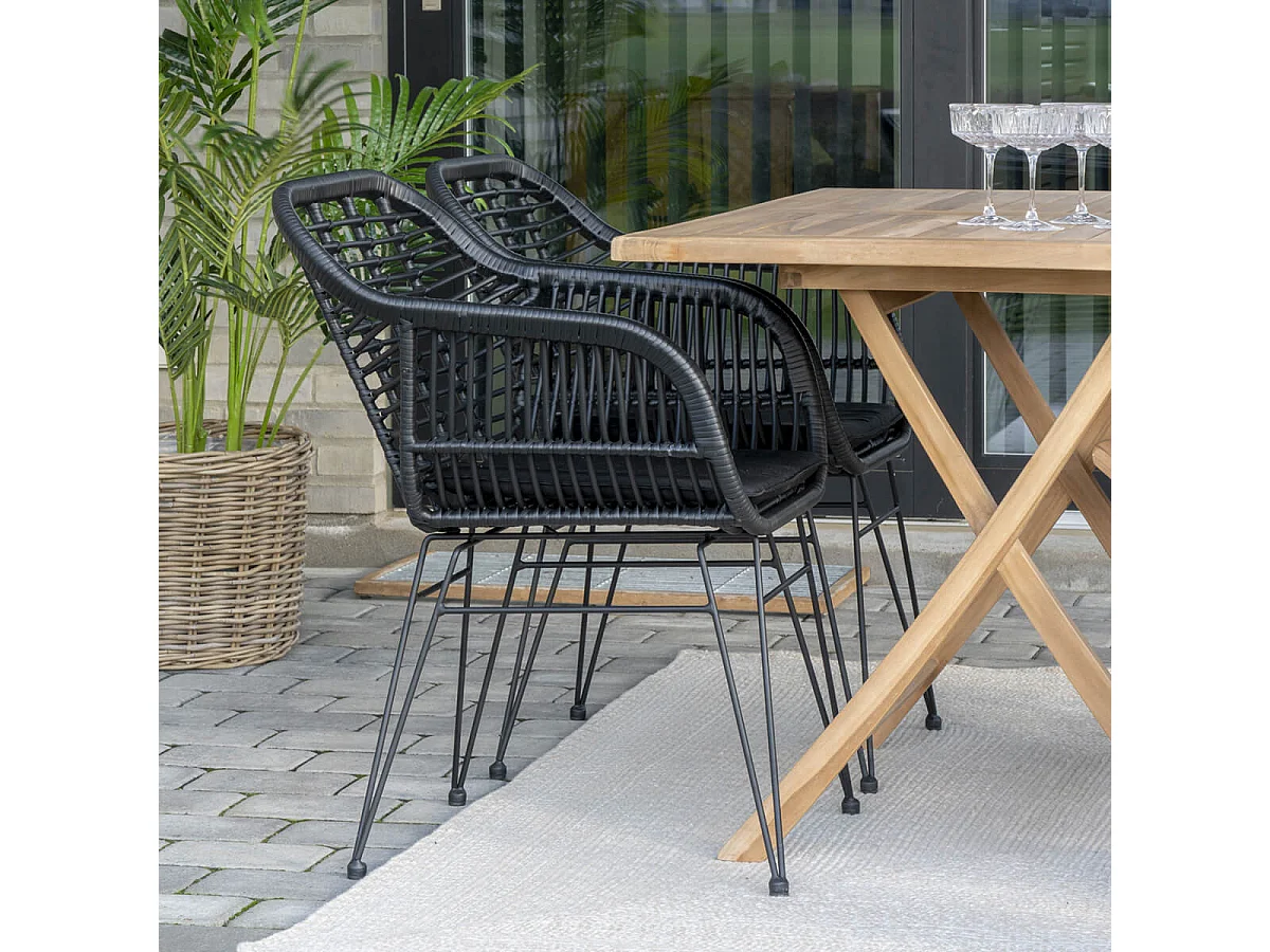 PILA - Lot de 2 Fauteuils Rotin Synthétique Noir et Pieds Acier