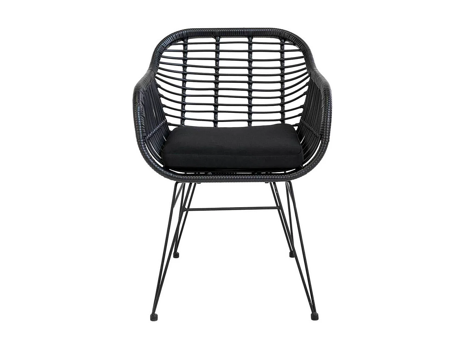 PILA - Lot de 2 Fauteuils Rotin Synthétique Noir et Pieds Acier