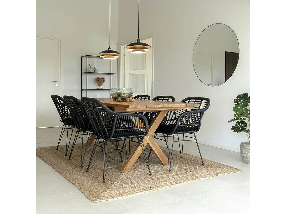 PILA - Lot de 2 Fauteuils Rotin Synthétique Noir et Pieds Acier