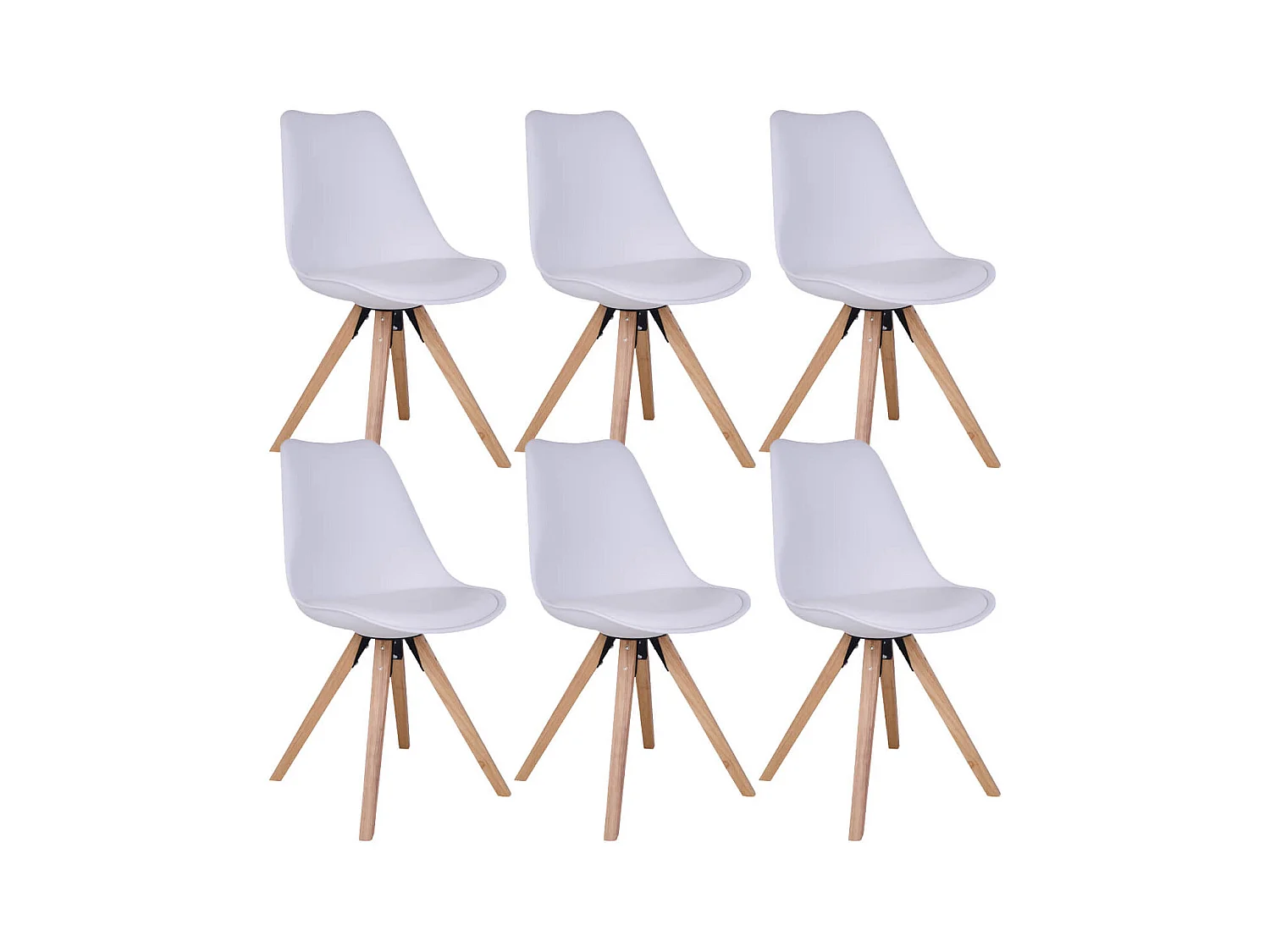NIBBEN - Lot de 6 Chaises Blanches et Piétement Hévéa