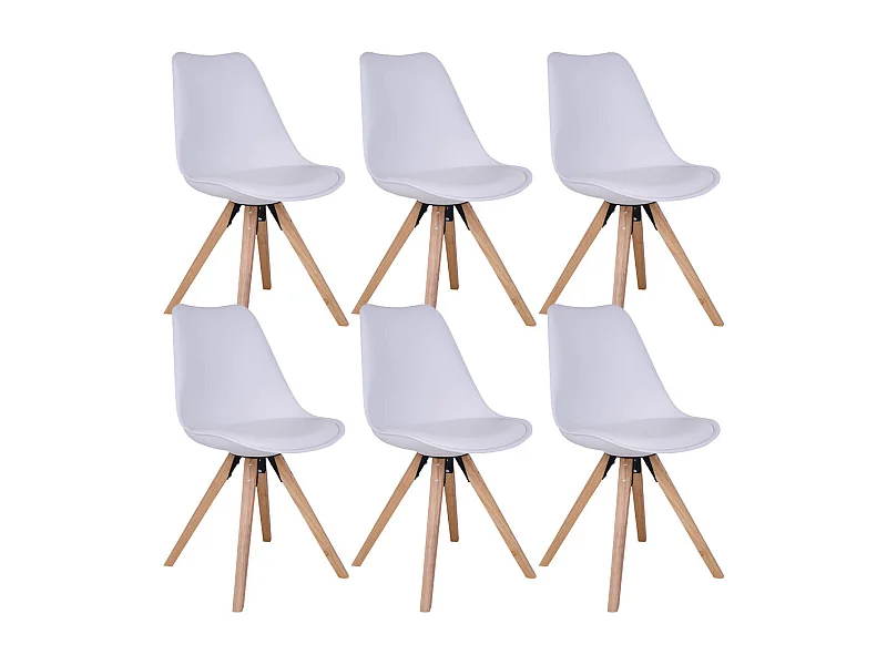 NIBBEN - Lot de 6 Chaises Blanches et Piétement Hévéa