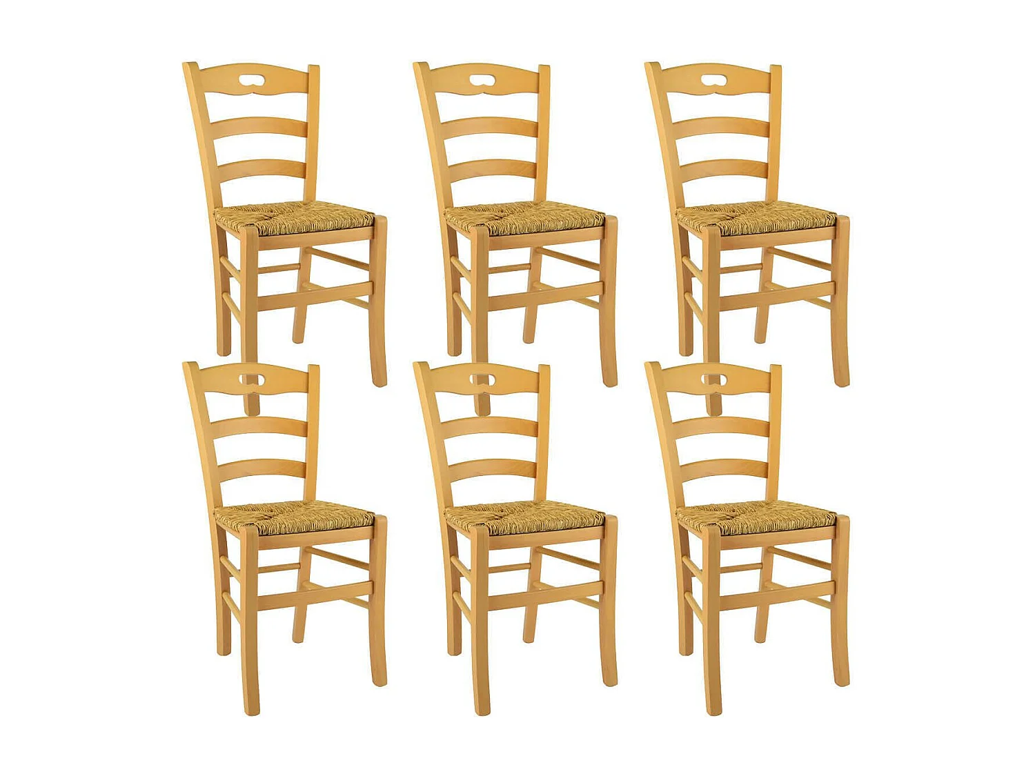 SUZY - Lot de 6 Chaises Naturelles et Assises en Paille