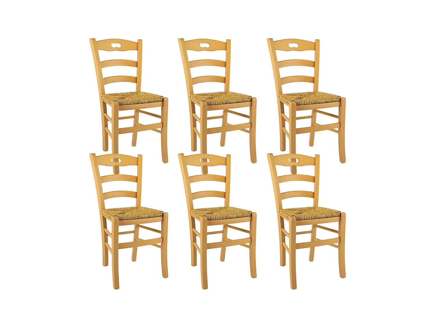 SUZY - Lot de 6 Chaises Naturelles et Assises en Paille