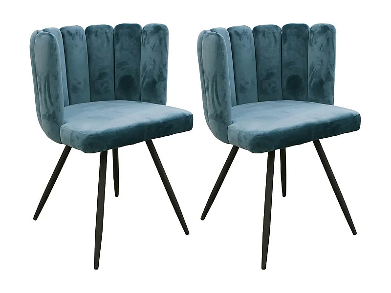 CHARLOTTE - Lot de 2 Chaises Velours Bleu