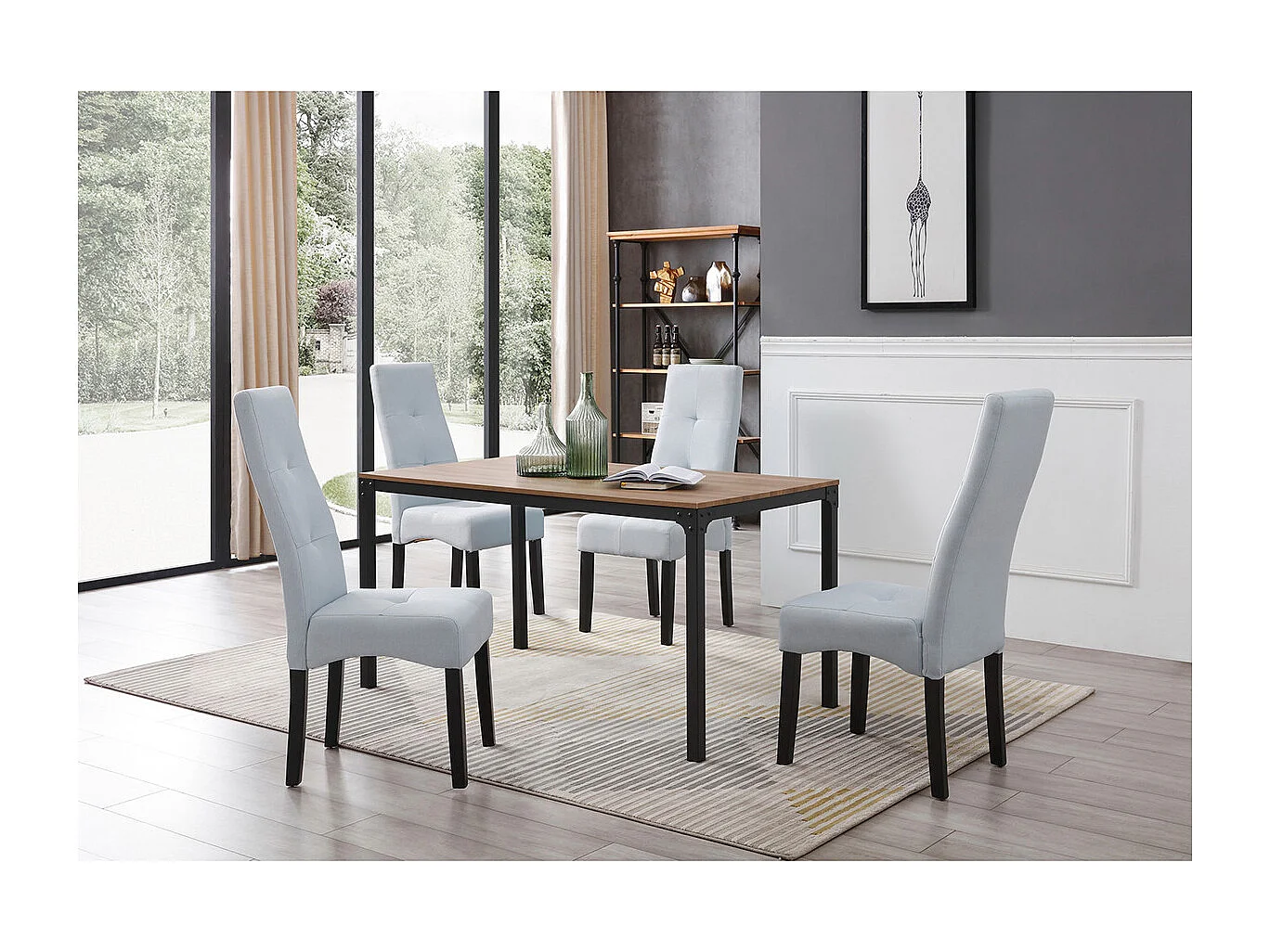 DALLAS - Lot de 4 Chaises Gris Clair Capitonnées