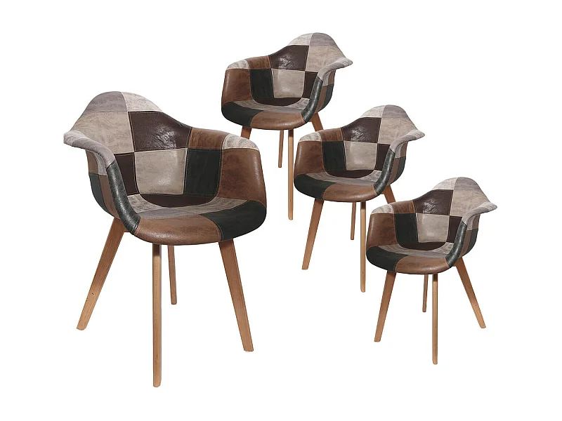 MELO - Lot de 4 Fauteuils Scandinaves Aspect Vieux Cuir