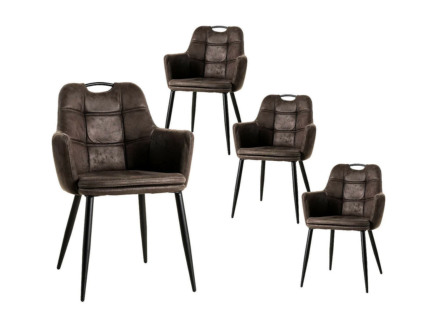 CYMA - Lot de 4 Chaises Tissu Anthracite avec Accoudoirs