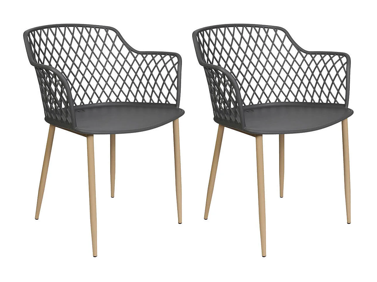 TRESSIE - Lot de 2 Fauteuils Gris avec Pieds Métalliques