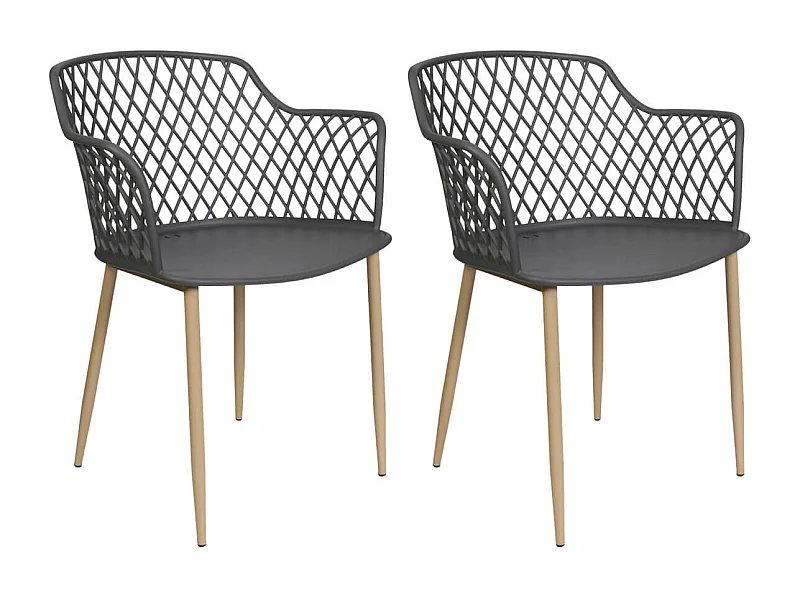 TRESSIE - Lot de 2 Fauteuils Gris avec Pieds Métalliques