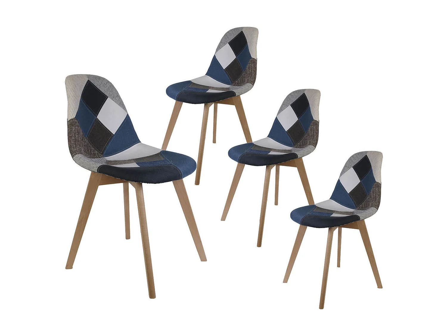 DAMAS - Lot de 4 Chaises Patchwork Bleu et Gris
