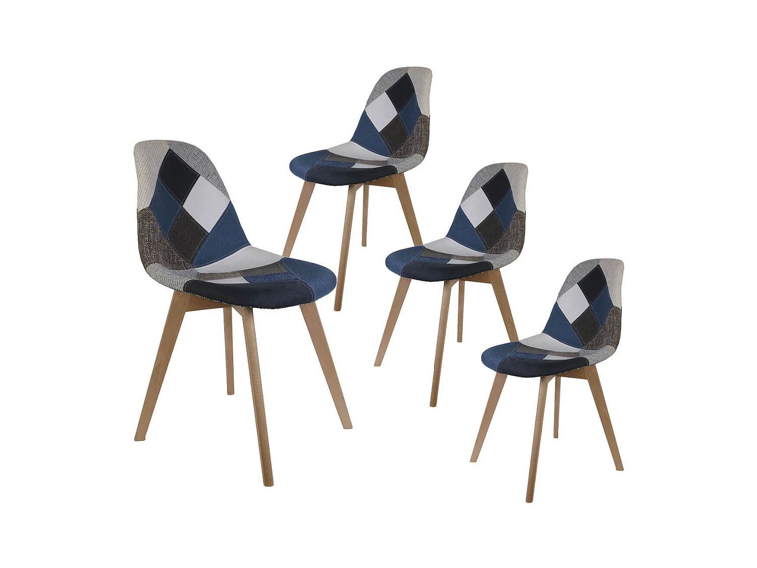 DAMAS - Lot de 4 Chaises Patchwork Bleu et Gris