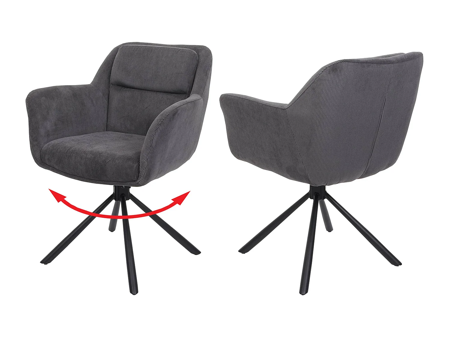 Lot de 2 chaises de salle à manger HWC-K33 - chaise de cuisine - pivotante Auto-Position - tissu/textile - gris corde