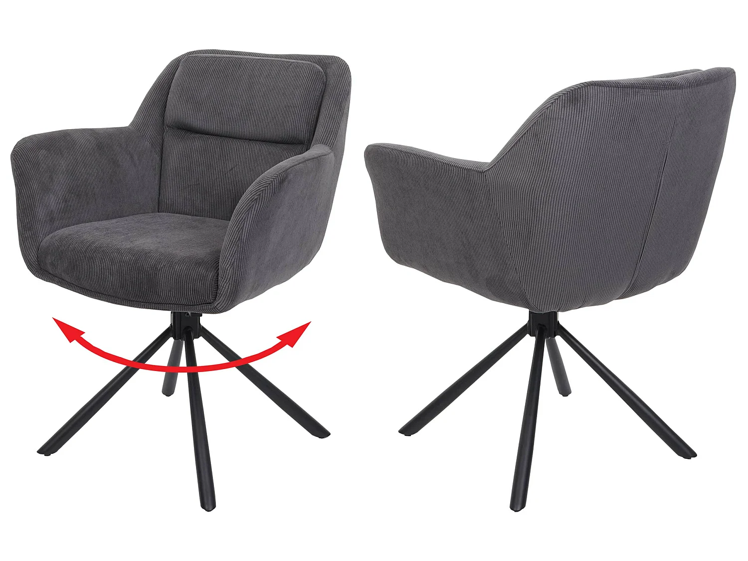 Lot de 2 chaises de salle à manger HWC-K33 - chaise de cuisine - pivotante Auto-Position - tissu/textile - gris corde